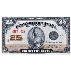 DOMINION OF CANADA.  25 CENTS.  July 2, 1923.  DC-24d.  Campbell-Clark.  No. 697985.  Check letter '