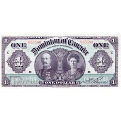 DOMINION OF CANADA.  $1.00.  Jan. 3, 1911.  DC-18b.  No. 055580.  Green Line.  PMG graded Very Fine-