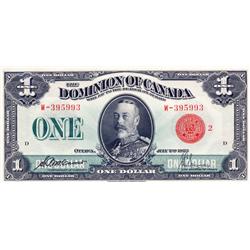 DOMINION OF CANADA.  $1.00.  July 2, 1923.  DC-25g.  Red Seal.  No. W-395993/D.  PCGS graded Unc-62.