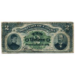 DOMINION OF CANADA.  $2.00.  July 2, 1887.  DC-11-i.  Signed Courtney, right.  No. 103095/D.  BCS gr