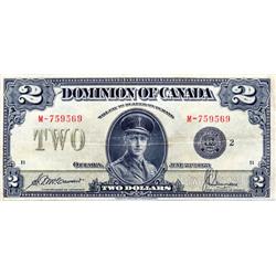 DOMINION OF CANADA.  $2.00.  June 23, 1923.  DC-26f.  Black Seal.  No. M-759569/B.  Fine.