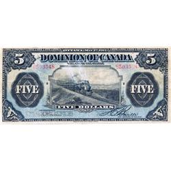 DOMINION OF CANADA.  $5.00.  May 1, 1912.  DC-21c.  Boville.  No Seal.  No. B503548/D.  GOOD.  Ex. L
