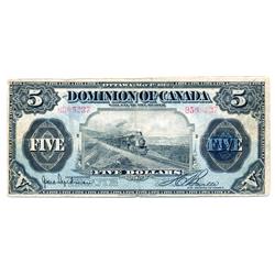 DOMINION OF CANADA.  $5.00.  May 1, 1912.  DC-21d.  Seal over FIVE.  No. B565237.  PMG graded Fine-1