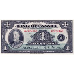 BANK OF CANADA.  $1.00.  1935 Issue.  English Text.  No. A2972155.  PCGS graded Unc-62.  PPQ.
