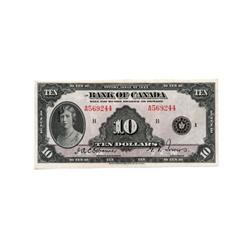 BANK OF CANADA.  $10.00.  1935 Issue.  BC-7.  English Text.  No. A569244/B.  PCGS graded AU-50.