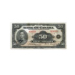 BANK OF CANADA.  $50.00.  1935 Issue.  BC-13.  English Text.  No. A24778/B.  PMG graded Fine-15.