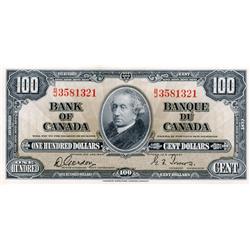 BANK OF CANADA.  $100.00.  1937 Issue.  BC-27b.  Gordon-Towers.  No. B/J3581321.  Unc-60.  Ex. L. Kn