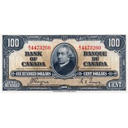 BANK OF CANADA.  $100.00.  1937 Issue.  BC-27c. Coyne-Towers.  No. B/J4473260.  PMG graded AU-55.  E