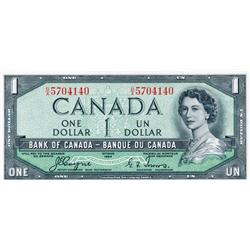 BANK OF CANADA.  $1.00.  1954 Issue.  'Devil's Face'. BC-29a.  No. B/A5704140.  PCGS graded Unc-64. 