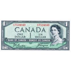 BANK OF CANADA.  $1.00.  1954 Issue.  'Devil's Face'. BC-29b.  No. O/A7524040.  PCGS graded Unc-65. 