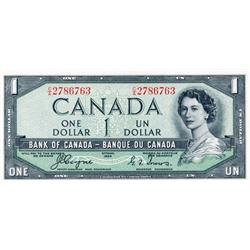 BANK OF CANADA.  $1.00.  1954 Issue.  'Devil's Face'. BC-29a.  No. A/A2616963.  PCGS graded CH AU-58