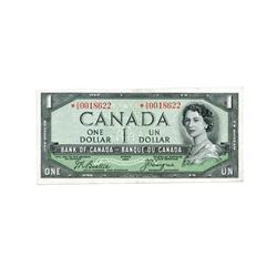 BANK OF CANADA.  $1.00.  1954 Issue.  'Devil's Face'. BC-29bA.  Beattie-Coyne.  No. *A/A0018622.  PM