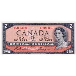 BANK OF CANADA.  $2.00.  1954 Issue.  BC-30b.  'Devil's Face'.  Beattie-Coyne.  No. F/B5398058.  PMG