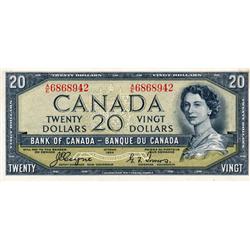 BANK OF CANADA.  $20.00.  1954 Issue.  BC-33a.  'Devil's Face'.  Coyne-Towers.  No.  A/E6868942.  PC