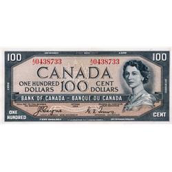 BANK OF CANADA.  $100.00.  1954 Issue.  BC-35a.  'Devil's Face'.  Coyne-Towers.  No. A/J0438733.  PM