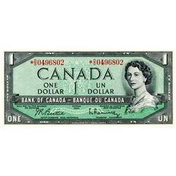 BANK OF CANADA.  $1.00.  1954 Issue.  BC-37bA.  Modified.  No. *D/O0496802.  Choice Unc.