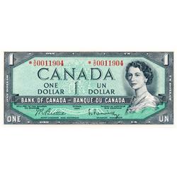 BANK OF CANADA.  $1.00.  1954 Issue.  BC-37bA.  Modified.  No. *S/O0011904.  BC-37bA-i.  No. *A/Y009