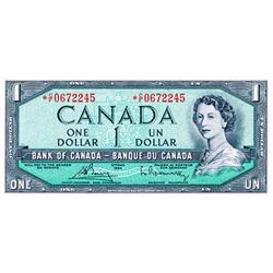 BANK OF CANADA.  $1.00.  1954 Issue.  BC-37bA-i.  Modified.  No. *A/F0353861.  PCGS graded Unc-65.  