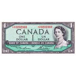 BANK OF CANADA.  $1.00.  1954 Issue.  BC-37cA.  Modified.  No. *C/F0773654.  PCGS graded Gem Unc-65.