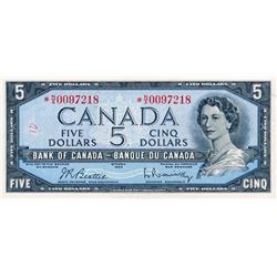 BANK OF CANADA.  $5.00.  1954 Issue.  BC-39bA.  Modified.  No.  *N/X0097218.  PMG graded AU-55.