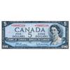 Image 1 : BANK OF CANADA.  $5.00.  1954 Issue.  BC-39bA.  Modified.  No.  *N/X0097218.  PMG graded AU-55.