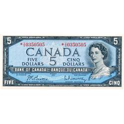 BANK OF CANADA.  $5.00.  1954 Issue.  BC-39bA.  Modified.  No. *V/S0350505.  PCGS graded AU-55.  PPQ