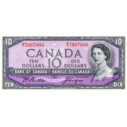 BANK OF CANADA.  $10.00.  1954 Issue.  BC-40a.  Modified.  No. B/T7007000.  Unc.  An interesting ser