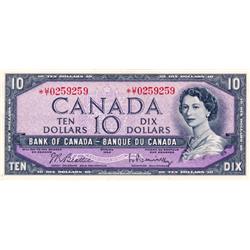 BANK OF CANADA.  $10.00.  1954 Issue.  BC-40bA.  Modified.  No. *U/T0259259.  PCGS graded Choice AU-