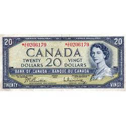 BANK OF CANADA.  $20.00.  1954 Issue.  BC-41bA.  Modified.  No. *V/E0206179.  PCGS graded Very Fine-