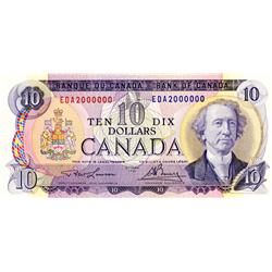 BANK OF CANADA.  $10.00.  1971 Issue.  BC-49c-i.  No. EDAAA2000000.  AU+.
