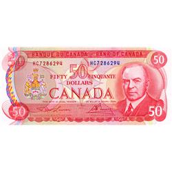 BANK OF CANADA.  $50.00.  1975 Issue.  BC-51a.  Lawson-Bouey.  No. HC7286294.  CCCS graded Choice Un