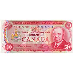 BANK OF CANADA.  $50.00.  1975 Issue.  BC-51aA.  Lawson-Bouey.  No. *HB3177738.  PMG graded Choice U