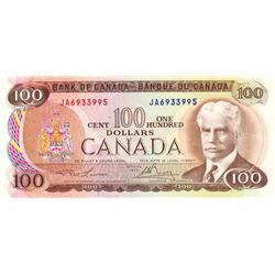 BANK OF CANADA.  $100.00.  1975 Issue.  BC-52a.  Lawson-Bouey.  No. JA6933995.  CCCS graded Unc-60.