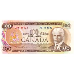 BANK OF CANADA.  $100.00.  1975 Issue.  BC-52a.  Lawson-Bouey.  No. JD1168022.  CCCS graded AU-55.  