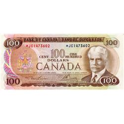 BANK OF CANADA.  $100.00.  1975 Issue.  BC-52aA.  Lawson-Bouey.  No. *JC1473603.  Very Fine.
