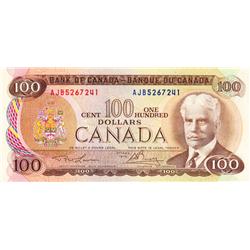 BANK OF CANADA.  $100.00.  1975 Issue.  BC-52a-i.  Lawson-Bouey.  No. AJB5267241.  CCCS graded Choic