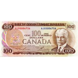 BANK OF CANADA.  $100.00.  1975 Issue.  BC-52aA-i.  Lawson-Bouey.  No. AJX0006756.  Very Fine.