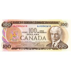 BANK OF CANADA.  $100.00.  1975 Issue.  BC-52bA.  No. AJX0542610.  PCGS graded Gem Unc-66.  PPQ.