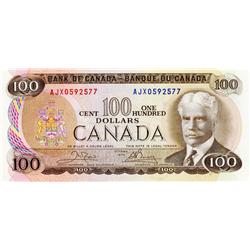 BANK OF CANADA.  $100.00.  1975 Issue.  BC-52bA.  Crow-Bouey.  No. AJX0592577.  CU.