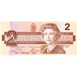 BANK OF CANADA.  $2.00.  1986 Issue.  BC-55a.  Crow-Bouey.  No. AUH4858932.  CCCS graded Gem Unc-65.