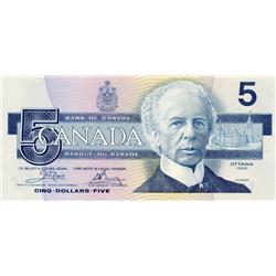 BANK OF CANADA.  $5.00.  1986 Issue.  BC-56aA.  Crow-Bouey.  Yellow B.P.N.  No.  ENX0831988.  CU.