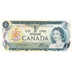 BANK OF CANADA.  $1.00.  1973 Issue.  BC-46a.  No. FE1111111.  A Solid Radar.  PCGS graded Choice AU