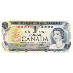 BANK OF CANADA.  $1.00.  1973 Issue.  BC-46a.  No. GB5555555.  A solid Radar note.  PCGS graded Choi