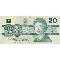 BANK OF CANADA.  $20.00.  1991 Issue.  BC-58b.  No. EWB6393551.  PMG graded Very Fine-25.  Offset pr