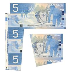 BANK OF CANADA.  A major multiple fold and cutting error.  CH24-iii.  $5.00.  2002 Issue.  BC-62a-i.