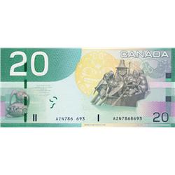 BANK OF CANADA.  $20.00.  2004 Issue.  BC-64a.  No. AZN7868693.  PMG graded Gem Unc-66. EPQ.  Missin