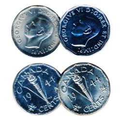 FIVE CENTS.  1944.  Mint State-65. With Cameo. 1944. No Chrome.  Mint State-65.  Lot of two (2) coin