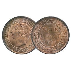 1859. Narrow 9.  ICCS Mint State-66. Red.  Pristine, with 95% red luster and a light frost finish.  