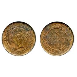 1859. Narrow 9.  NGC graded Mint State-64. Red-Brown.  40% evenly distributed red luster.