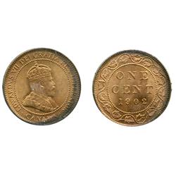 1902. ICCS Mint State-64. Red.  90% red luster.  Attractive crescent shaped toning at edge.